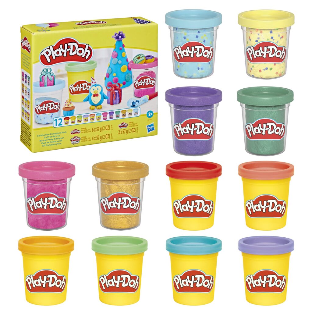 Play-Doh 12 Pack Celebration Compound, Includes Confetti & Metallic Shine, Assort. Colors, Back to School Gifts, Prizes, & Party Favors, Kids Arts & Crafts, Preschool Toys, Ages 3+