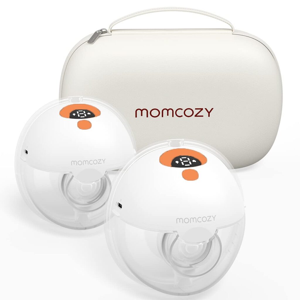 Momcozy Breast Pump Hands Free M5, Double Wearable Breast Pump of Baby Mouth Double-Sealed Flange with 3 Modes & 9 Levels, Electric Breast Pump Portable - 24mm, 2 Pack Orange