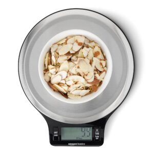 Amazon Basics Digital Kitchen Scale with LCD Display, Batteries Included, Weighs up to 11 pounds, Black and Stainless Steel