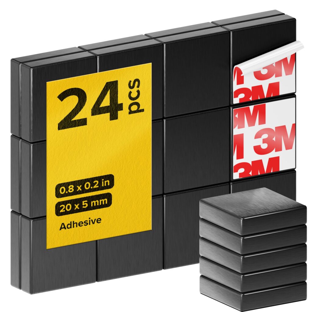 Strong Ceramic Square Magnets With Adhesive Backing (0.8x0.2"/20x5mm, 24 pcs) - Heavy Duty Sticky Magnets, Non-Corrosive, Versatile For Home, Office, Workshop, Whiteboard, Fridge And Hobby Use