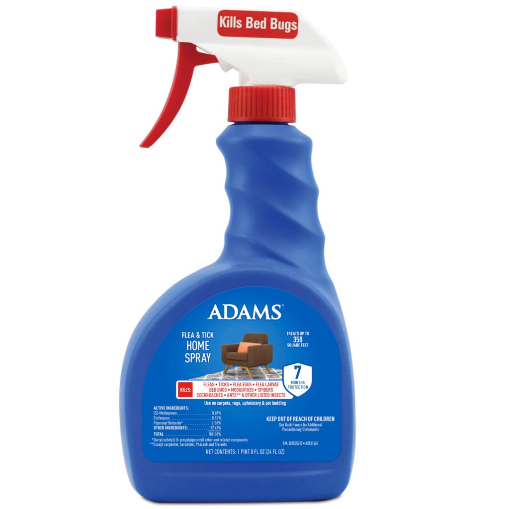ADAMS Flea & Tick Home Spray, Kills Fleas, Flea Eggs, Flea Larvae, Bed Bugs, Ticks, Ants (Except Carpenter, Harvester, Pharaoh & Fire Ants), Cockroaches, Spiders, & Mosquitoes In The Home, 24 Fl Oz